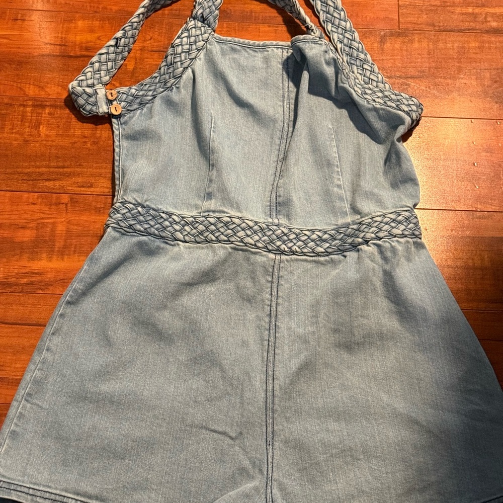 Free People Denim Romper with Braided Straps - Picture 9 of 12